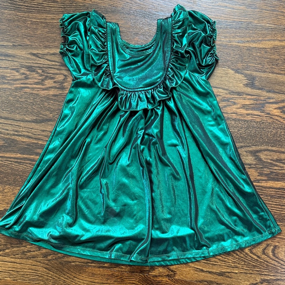Pink Chicken Shiny Emerald Green Ruffle Sleeve Tee
